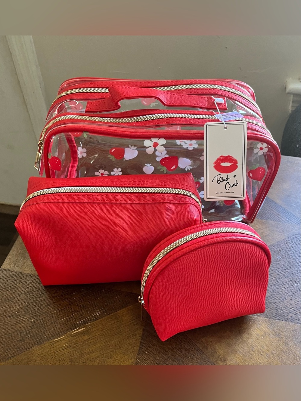 Blush Crush Strawberry 3-Piece Cosmetic Bag Set